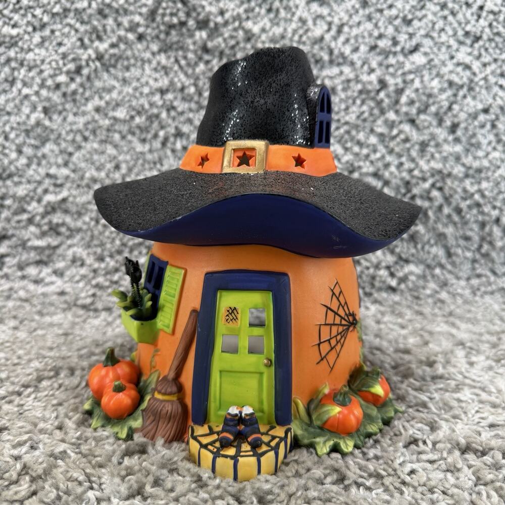 Vintage 2000’s PartyLite Pumpkin Witch Hat House Tealight Holder Halloween Decor